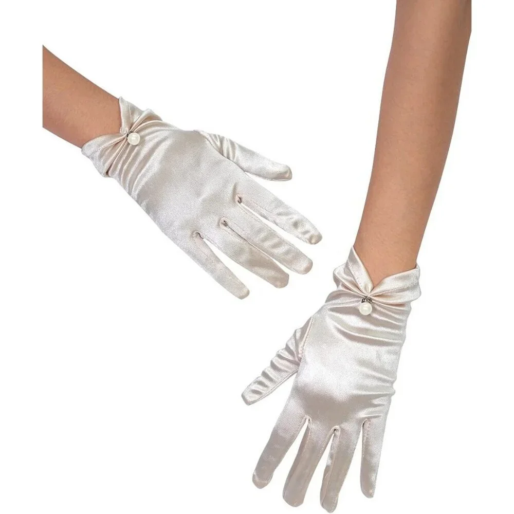 Women's Evening Cream-Satin Tulle Short Lace Gloves Wrist Wedding Bridal Party